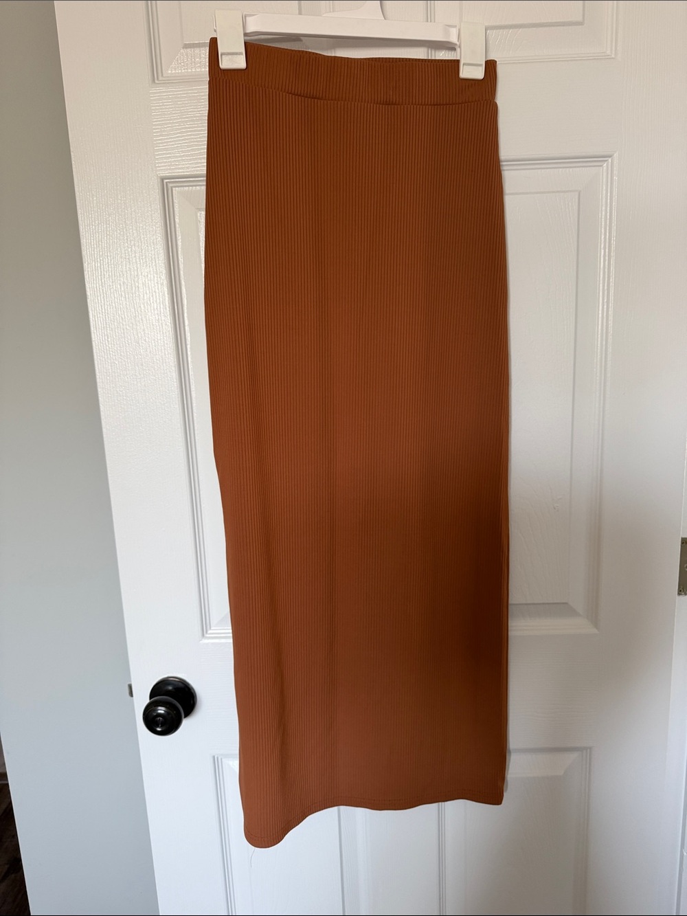 SHEIN Ribbed Maxi Skirt in Rust Brown